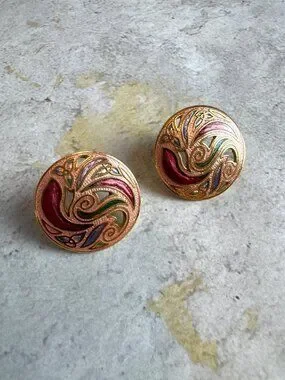 Jewelry | Gold Copper Tone Abstract Swirl Cloisonne Round Spring ...